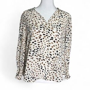 Philosophy Ivory Leopard Print Blouse Long Sleeve Size Small